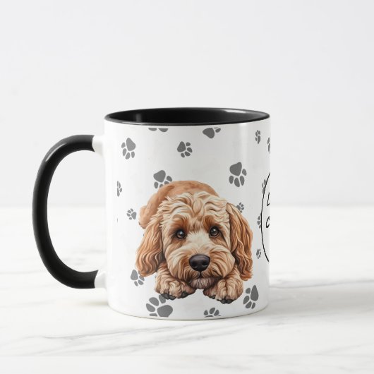 Love My Cockapoo Dog Pawprint Pattern マグカップ (左)