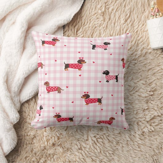 Love My Dachshund Dog Heart Pattern クッション (ブランケット)