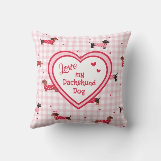 Love My Dachshund Dog Heart Pattern クッション (裏面)