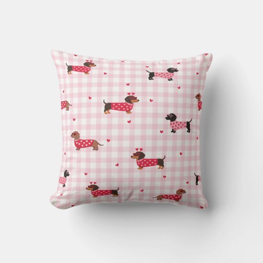 Love My Dachshund Dog Heart Pattern クッション (正面)