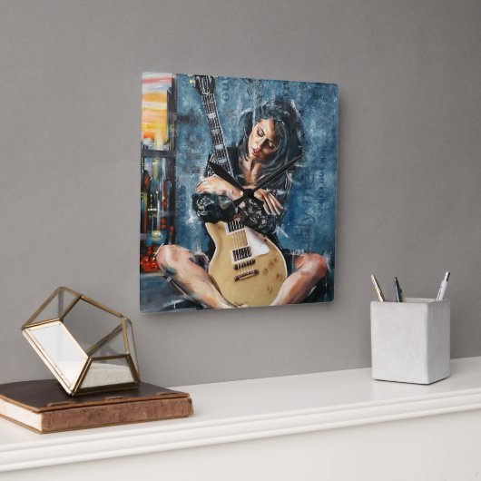 Love My Guitar スクエア壁時計 (オフィス)