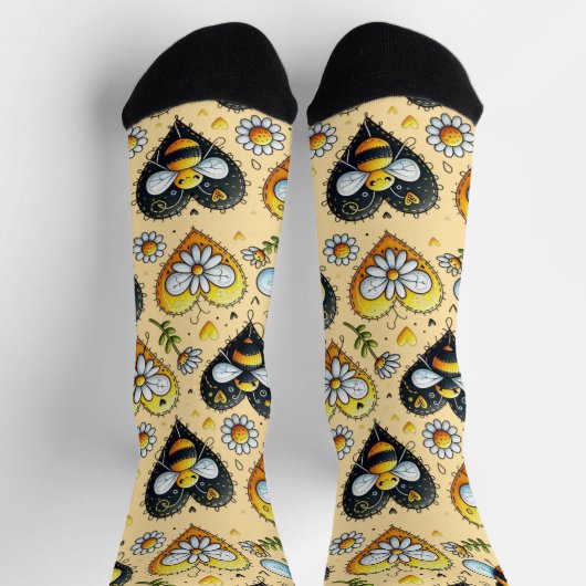 Love My Honey Bee Novelty ソックス (上部)
