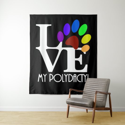 LOVE My Polydactyl (白い文字) タペストリー (インサイチュ)
