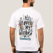 Love My Tribe Bohemianティール（緑がかった色）名TシャツカスタムT Tシャツ (裏面)