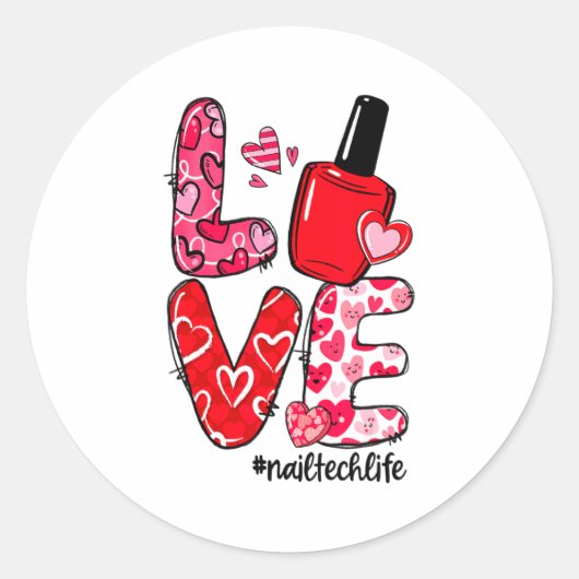 Love Nail Lish Heart Nail Tech Life Valentines  ラウンドシール (正面)