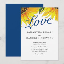 Love Navy Blue & Sunflower Summer 結婚's 招待状