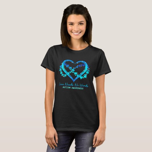 Love Needs No Words Autism Awareness Puzzle Infini Tシャツ (正面フル)