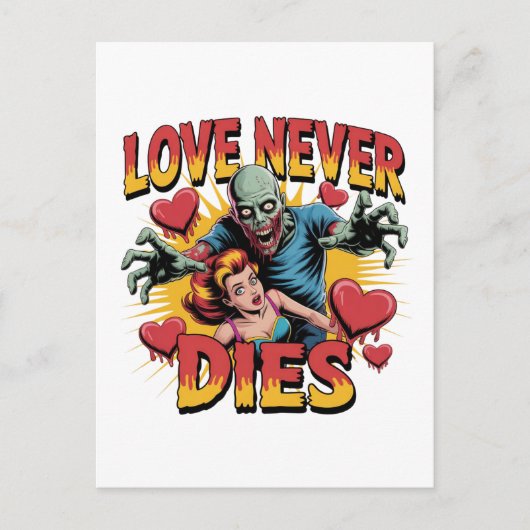 Love Never Dies – Retro Zombie Horror Pin-Up シーズンポストカード (正面)