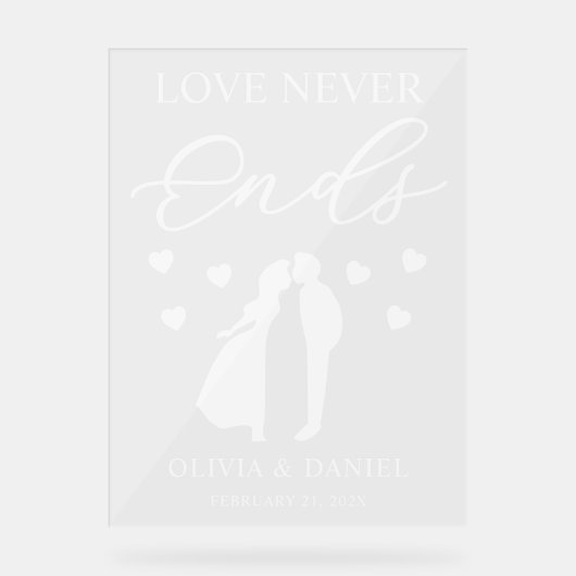 Love Never Ends Personalized Wedding アクリルサイン (正面)