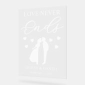 Love Never Ends Personalized Wedding アクリルサイン (傾斜)