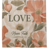 LOVE NEVER FAILS | キリスト教の結婚祝い シャワーカーテン (正面)