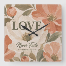 LOVE NEVER FAILS | キリスト教の結婚祝い スクエア壁時計