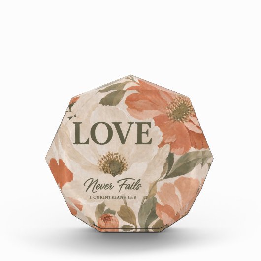 LOVE NEVER FAILS | キリスト教の結婚祝い フォトブロック (正面)