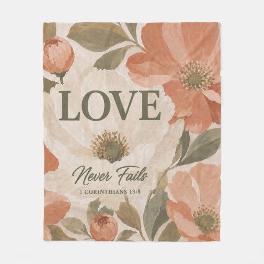 LOVE NEVER FAILS | キリスト教の結婚祝い フリースブランケット (正面)