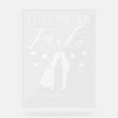 Love Never Fails Personalized Wedding アクリルサイン (正面)