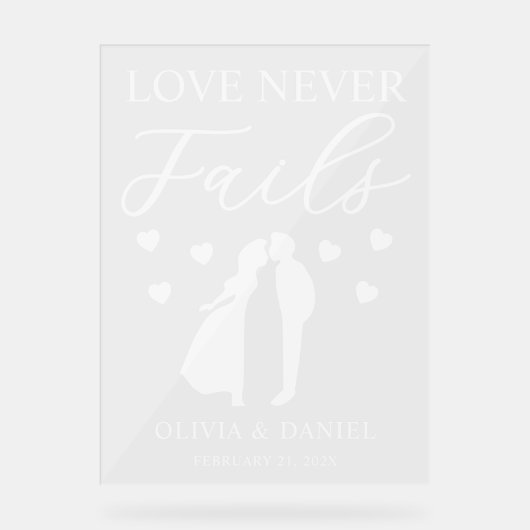 Love Never Fails Personalized Wedding アクリルサイン (正面)