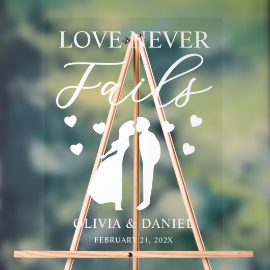 Love Never Fails Personalized Wedding アクリルサイン (ニュートラル)
