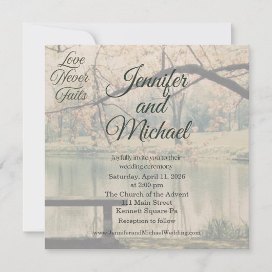 Love Never Fails Photo Wedding Invitation 招待状 (正面)