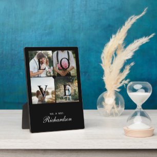 Love Newlywedsモダンの結婚Photo Collage Black フォトプラーク