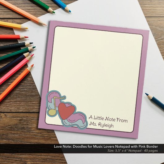 Love Note：音楽愛好家のためのドードルピンク ノートパッド