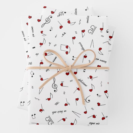 Love Notes Red Heart Music Notation ラッピングペーパーシート (インサイチュ)