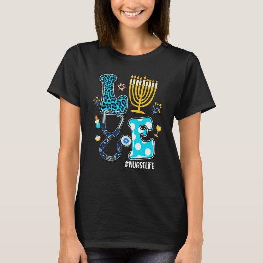 Love Nurse Hanukkah Jewish Nurses Chanukah PJs Paj Tシャツ (正面)