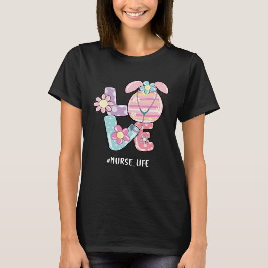 Love Nurse Life Stethoscope Nursing Cute Easter Da Tシャツ (正面)