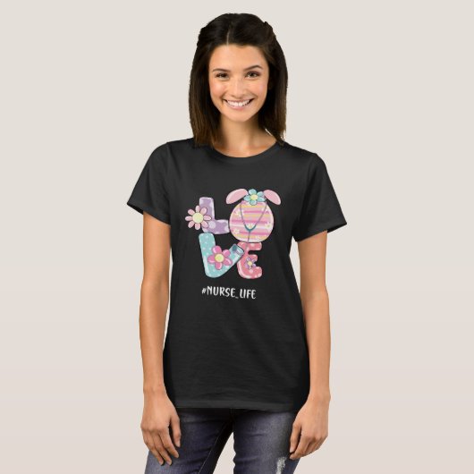 Love Nurse Life Stethoscope Nursing Cute Easter Da Tシャツ (正面フル)