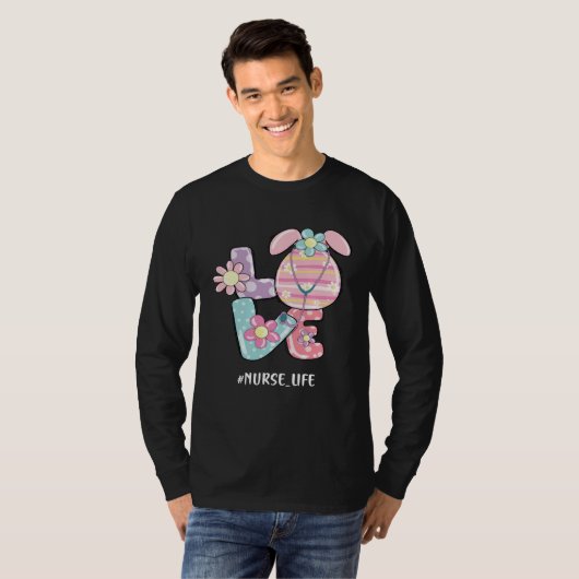 Love Nurse Life Stethoscope Nursing Cute Easter Da Tシャツ (正面フル)