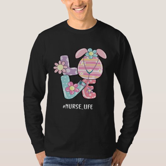 Love Nurse Life Stethoscope Nursing Cute Easter Da Tシャツ (正面)