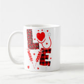 Love Nurse Life Valentine Day Leopard Plaid Red He コーヒーマグカップ (左)