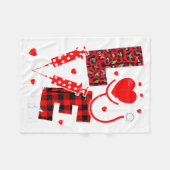 Love Nurse Life Valentine Day Leopard Plaid Red He フリースブランケット (正面(横))