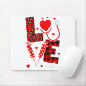 Love Nurse Life Valentine Day Leopard Plaid Red He マウスパッド (マウス)