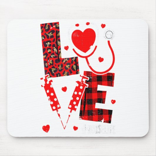 Love Nurse Life Valentine Day Leopard Plaid Red He マウスパッド (正面)