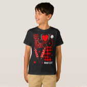 Love Nurse Life Valentine Day Leopard Plaid Red He Tシャツ (正面フル)