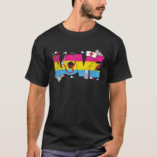 Love Nurse Pansexual LGBT Q Pride Flag RN LPN Nurs Tシャツ (正面)