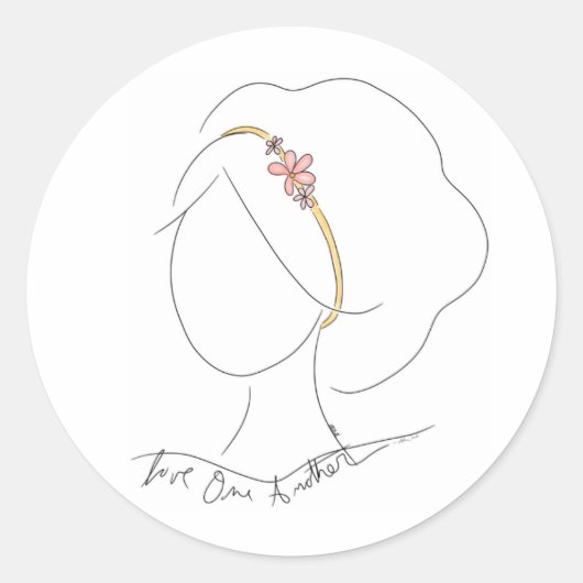"Love One Another"ステッカー、手書き ラウンドシール (正面)