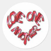 Love One Another -ハート図形グラフィック光沢のある赤C ラウンドシール (正面)