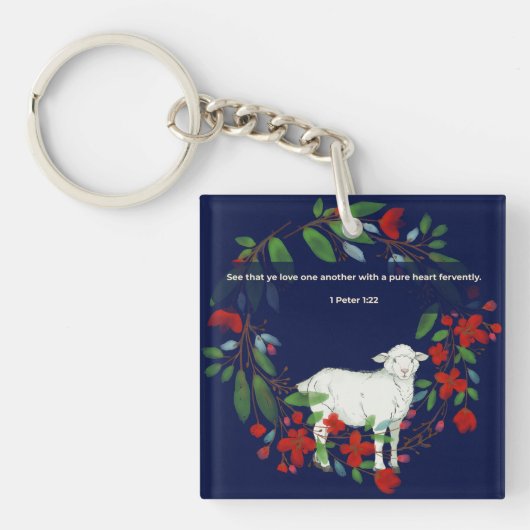 Love One Another | Lamb & Floral Acrylic Keychain キーホルダー (正面)
