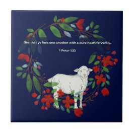 Love One Another | Lamb & Floral Ceramic Tile タイル