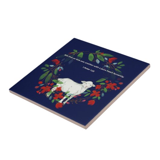 Love One Another | Lamb & Floral Ceramic Tile タイル (側面)