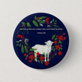 Love One Another | Lamb & Floral Christian Button 缶バッジ