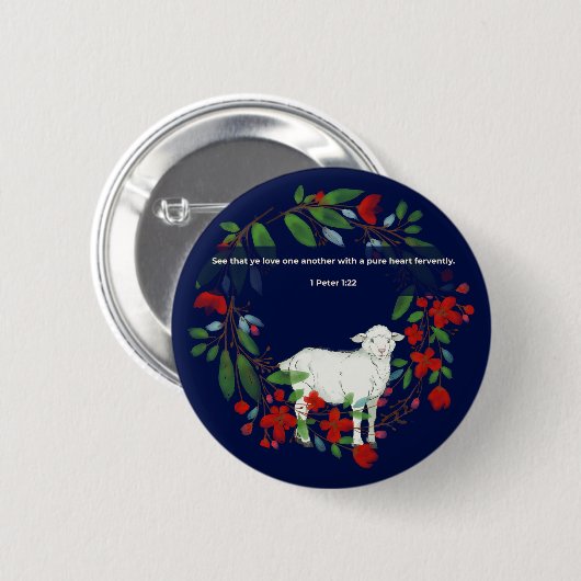 Love One Another | Lamb & Floral Christian Button 缶バッジ (正面&裏面)