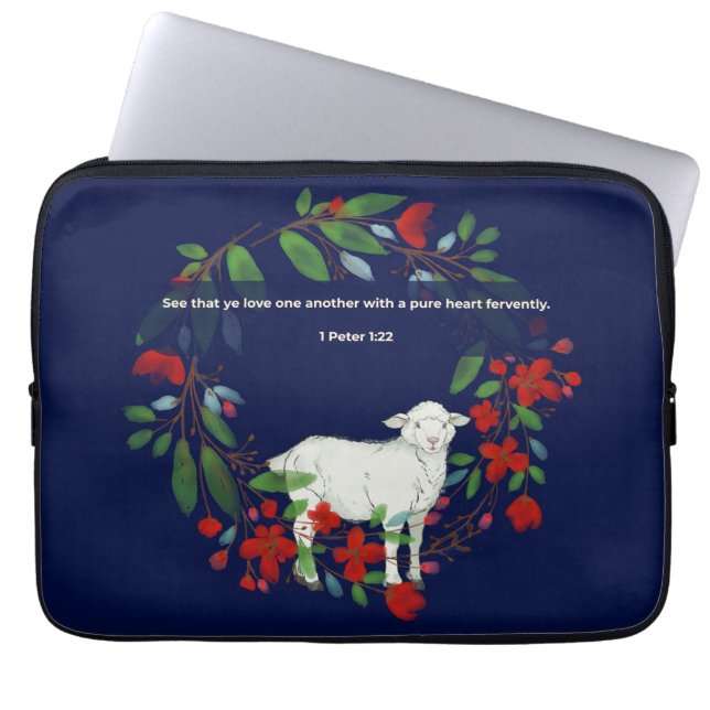 Love One Another | Lamb & Floral Laptop Sleeve ラップトップスリーブ (正面)