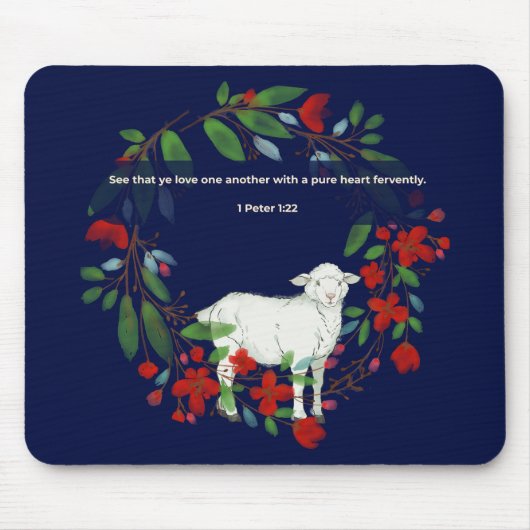 Love One Another | Lamb & Floral Mousepad マウスパッド (正面)