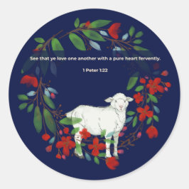 Love One Another | Lamb & Floral Round Sticker ラウンドシール