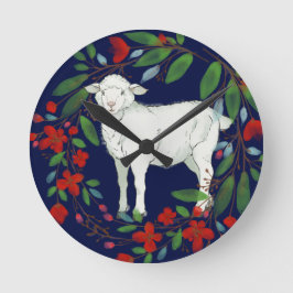 Love One Another | Lamb & Floral Wall Clock ラウンド壁時計