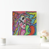 Love Original Abstract Art Square Wall Clock スクエア壁時計 (ホーム)