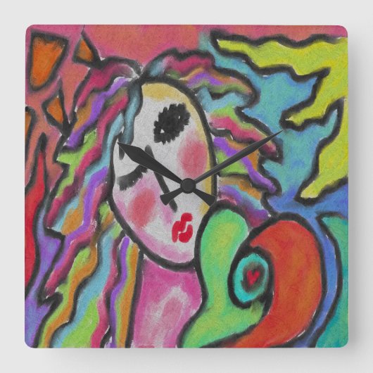 Love Original Abstract Art Square Wall Clock スクエア壁時計 (正面)