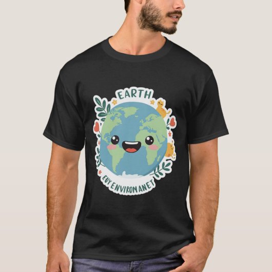 Love Our Planet Earthステッカー男のtシャツ Tシャツ (正面)
